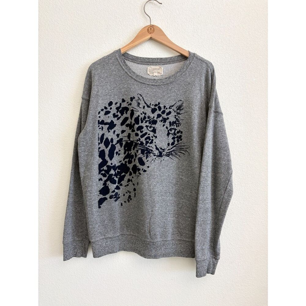 Current/Elliott Gray Sweatshirt Size 3 L Navy Velvet Leopard Graphic Pullover